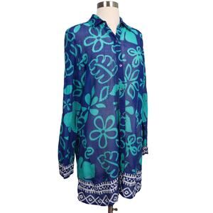 Tommy Bahama Womens Long Button Down Tunic Dress Size Small Beachy Hawaiian